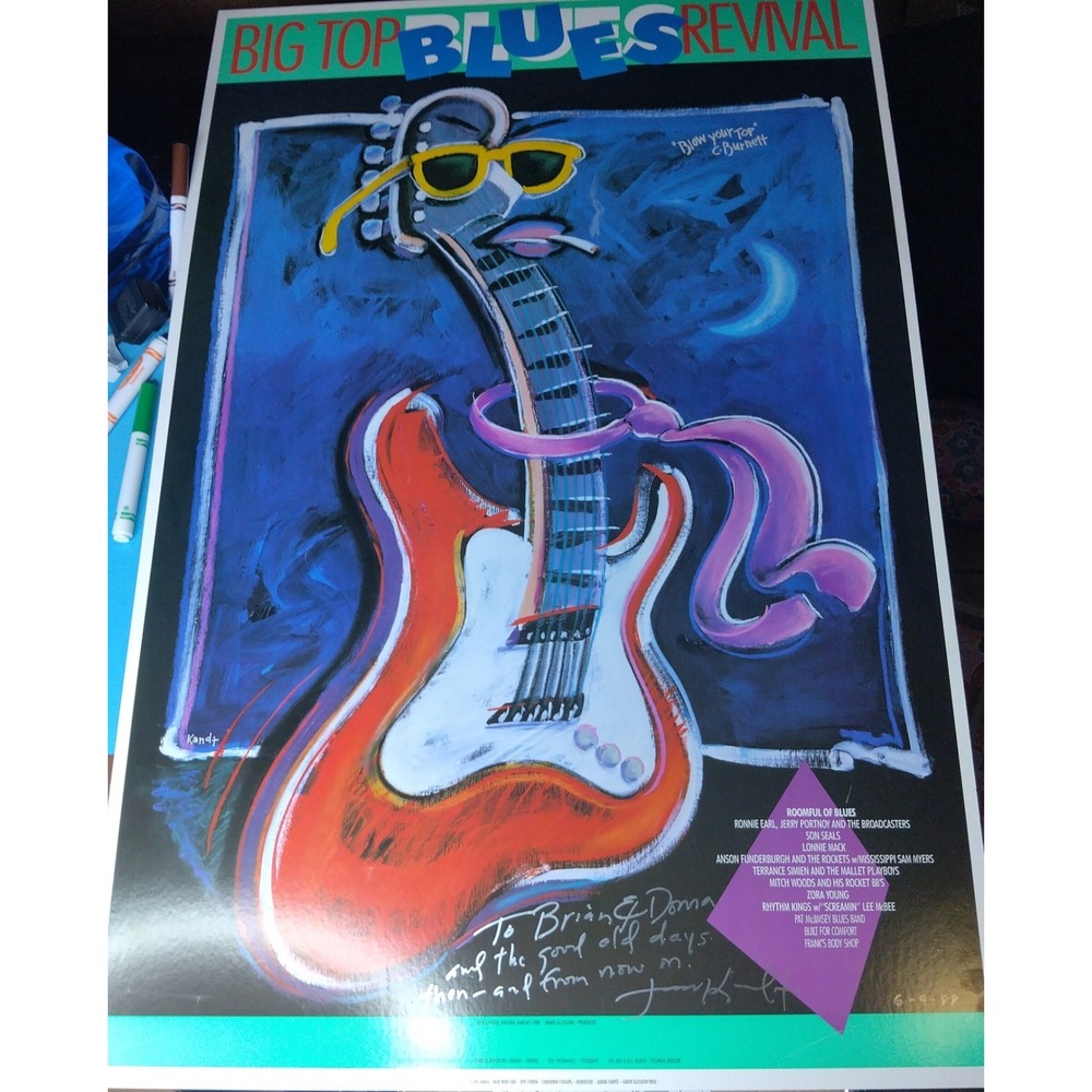 Vintage 1988 BigTop Blues Revival Poster Signed James Kandt Wichita Kansas 24x36